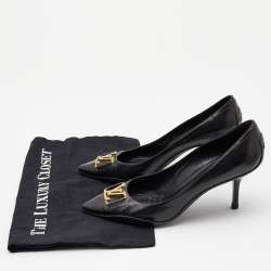 Pre Owned Louis Vuitton Black Leather Logo Pointed Toe Pumps Size 38