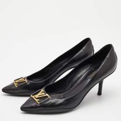 Pre Owned Louis Vuitton Black Leather Logo Pointed Toe Pumps Size 38