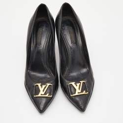 Pre Owned Louis Vuitton Black Leather Logo Pointed Toe Pumps Size 38
