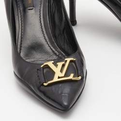 Pre Owned Louis Vuitton Black Leather Logo Pointed Toe Pumps Size 38