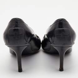 Pre Owned Louis Vuitton Black Leather Logo Pointed Toe Pumps Size 38
