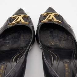 Pre Owned Louis Vuitton Black Leather Logo Pointed Toe Pumps Size 38