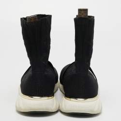 Pre Owned Louis Vuitton Black Knit Fabric Sock High Top Sneakers Size 38