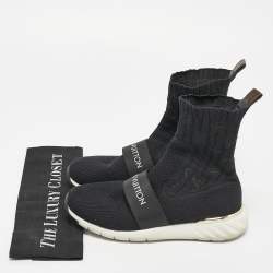 Pre Owned Louis Vuitton Black Knit Fabric Sock High Top Sneakers Size 38
