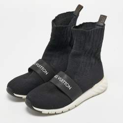 Pre Owned Louis Vuitton Black Knit Fabric Sock High Top Sneakers Size 38