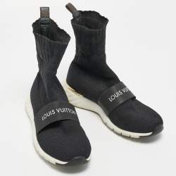Pre Owned Louis Vuitton Black Knit Fabric Sock High Top Sneakers Size 38