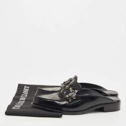 مملوكة مسبقًا Louis Vuitton Black Leather Studded Flower Applique Mules Size 37.5
