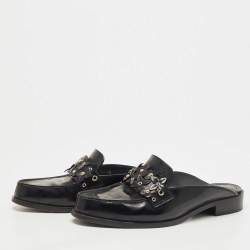 مملوكة مسبقًا Louis Vuitton Black Leather Studded Flower Applique Mules Size 37.5