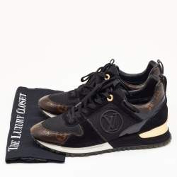 Louis Vuitton Black/Brown Monogram Canvas, Mesh and Suede Run Away Low Top Sneakers Size 38.5