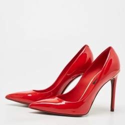Pre Owned Louis Vuitton Red Patent Leather Eyeline Pointed Toe Pumps Size 37
