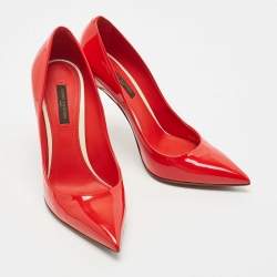 Pre Owned Louis Vuitton Red Patent Leather Eyeline Pointed Toe Pumps Size 37