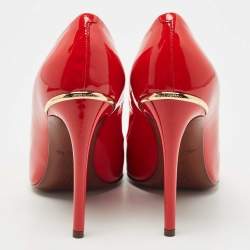 Pre Owned Louis Vuitton Red Patent Leather Eyeline Pointed Toe Pumps Size 37