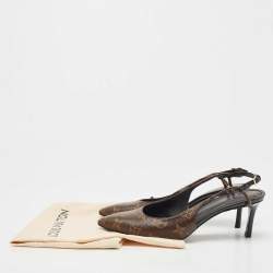 Pre Owned Louis Vuitton Brown Monogram Canvas Chérie Slingback  Pumps Size 37.5
