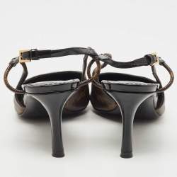 Pre Owned Louis Vuitton Brown Monogram Canvas Chérie Slingback  Pumps Size 37.5
