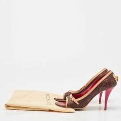 مملوكة مسبقًا Louis Vuitton Brown Monogram Canvas and Leather Peep Toe Pumps Size 37