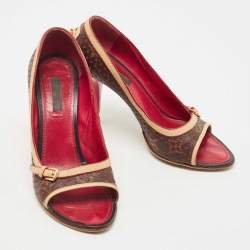 مم�لوكة مسبقًا Louis Vuitton Brown Monogram Canvas and Leather Peep Toe Pumps Size 37