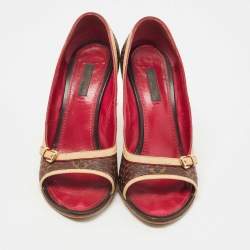 مملوكة مسبقًا Louis Vuitton Brown Monogram Canvas and Leather Peep Toe Pumps Size 37