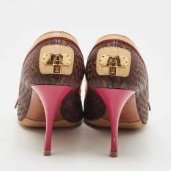 مملوكة مسبقًا Louis Vuitton Brown Monogram Canvas and Leather Peep Toe Pumps Size 37