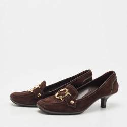 مملوكة مسبقًا Louis Vuitton Brown Suede Leather Loafer Pumps Size 36