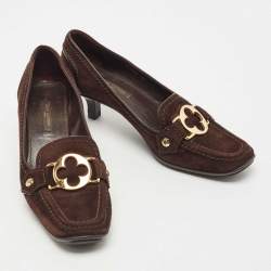 مملوكة مسبقًا Louis Vuitton Brown Suede Leather Loafer Pumps Size 36