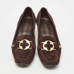 مملوكة مسبقًا Louis Vuitton Brown Suede Leather Loafer Pumps Size 36