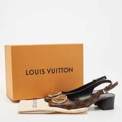 Pre Owned Louis Vuitton Brown Damier Canvas Madeleine Slingback Pumps Size 39.5