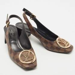 Pre Owned Louis Vuitton Brown Damier Canvas Madeleine Slingback Pumps Size 39.5