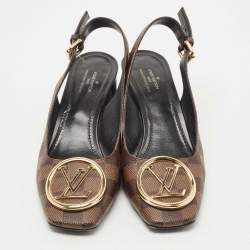 Pre Owned Louis Vuitton Brown Damier Canvas Madeleine Slingback Pumps Size 39.5