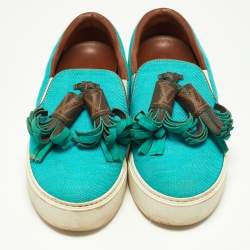 Louis Vuitton Turquoise Fabric and Monogram Canvas Destination Slip On Sneakers Size 37