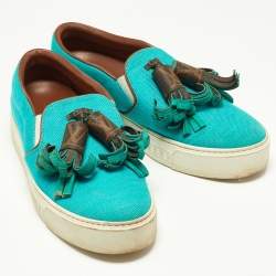 Louis Vuitton Turquoise Fabric and Monogram Canvas Destination Slip On Sneakers Size 37