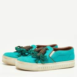 Louis Vuitton Turquoise Fabric and Monogram Canvas Destination Slip On Sneakers Size 37