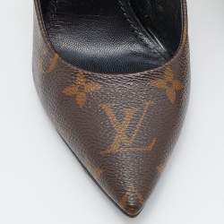 Pre Owned Louis Vuitton Brown Monogram Canvas and Patent Leather Cherie Pumps Size 36