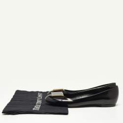 Pre Owned Louis Vuitton Black Leather Square Detail Ballet Flats Size 37