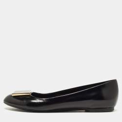 Pre Owned Louis Vuitton Black Leather Square Detail Ballet Flats Size 37