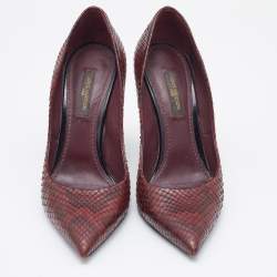 Louis Vuitton Burgundy Python Leather Slip On  Pumps Size 34.5