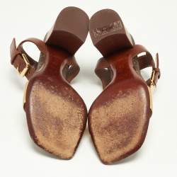 Pre Owned Louis Vuitton Brown/Gold Leather Bloom Ankle Strap Sandals Size 36