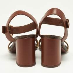 Pre Owned Louis Vuitton Brown/Gold Leather Bloom Ankle Strap Sandals Size 36