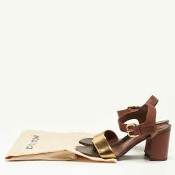 Pre Owned Louis Vuitton Brown/Gold Leather Bloom Ankle Strap Sandals Size 36