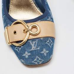 مملوكة مسبقًا Louis Vuitton Navy Blue Denim and Leather Pumps Size 38.5