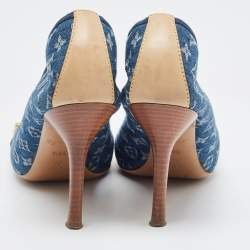 مملوكة مسبقًا Louis Vuitton Navy Blue Denim and Leather Pumps Size 38.5