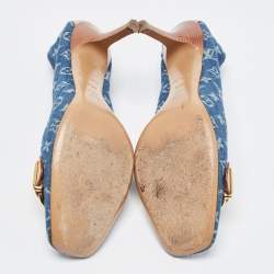مملوكة مسبقًا Louis Vuitton Navy Blue Denim and Leather Pumps Size 38.5