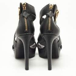 Pre Owned Louis Vuitton Black Leather Ankle Strap Sandals Size 39
