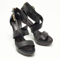 Pre Owned Louis Vuitton Black Leather Ankle Strap Sandals Size 39