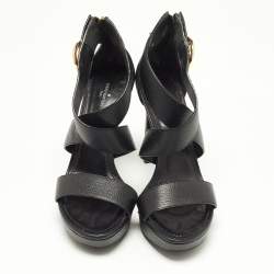 Pre Owned Louis Vuitton Black Leather Ankle Strap Sandals Size 39