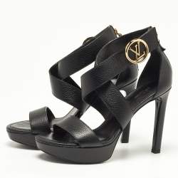 Pre Owned Louis Vuitton Black Leather Ankle Strap Sandals Size 39
