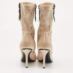 Pre Owned Louis Vuitton Beige Satin and Stretch Mesh Pointed Toe Ankle Booties Size 39
