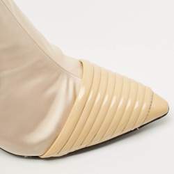 Pre Owned Louis Vuitton Beige Satin and Stretch Mesh Pointed Toe Ankle Booties Size 39