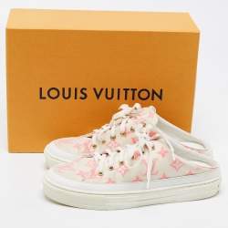 Louis Vuitton White Leather and Monogram Mesh Stellar Mules Sneakers Size 38