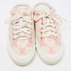 Louis Vuitton White Leather and Monogram Mesh Stellar Mules Sneakers Size 38