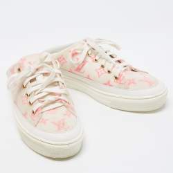 Louis Vuitton White Leather and Monogram Mesh Stellar Mules Sneakers Size 38